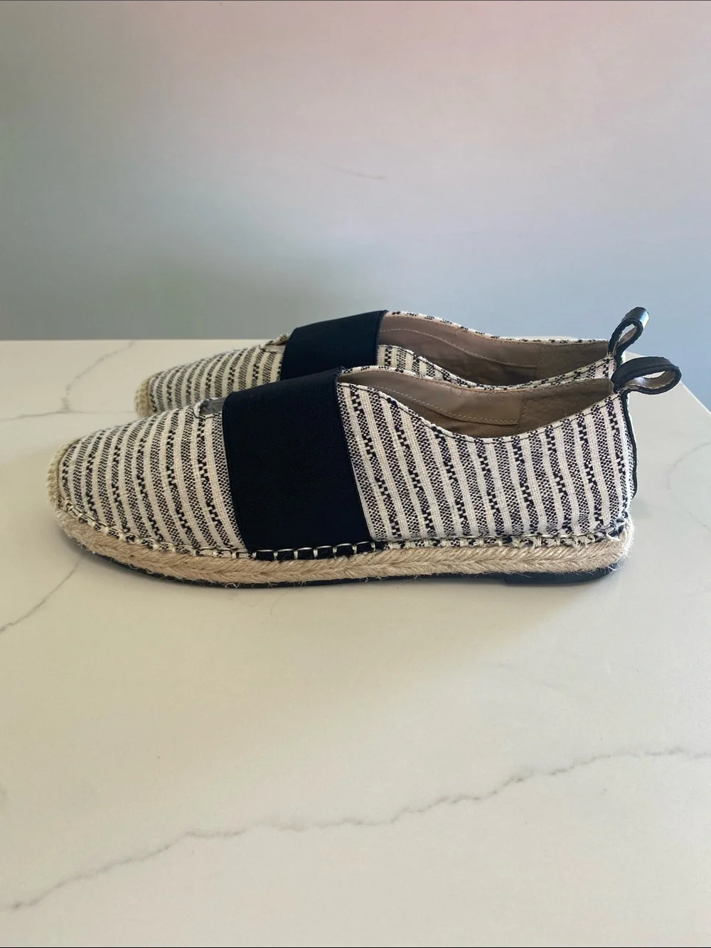 Lord & Taylor Fyona Black and Cream Striped Slip-On Espadrilles Women 8